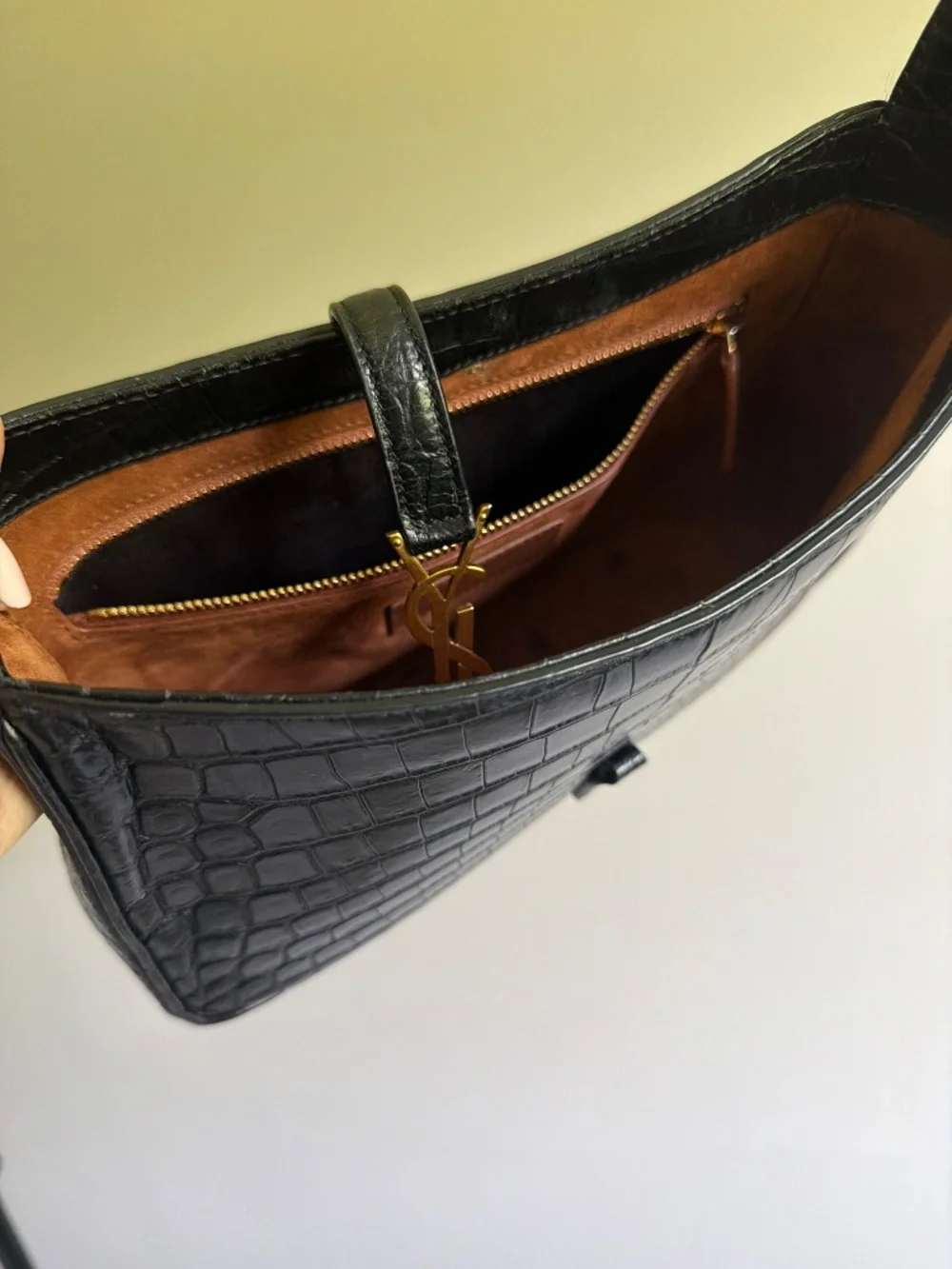 Saint Laurent Calfskin Crocodile Embossed Le